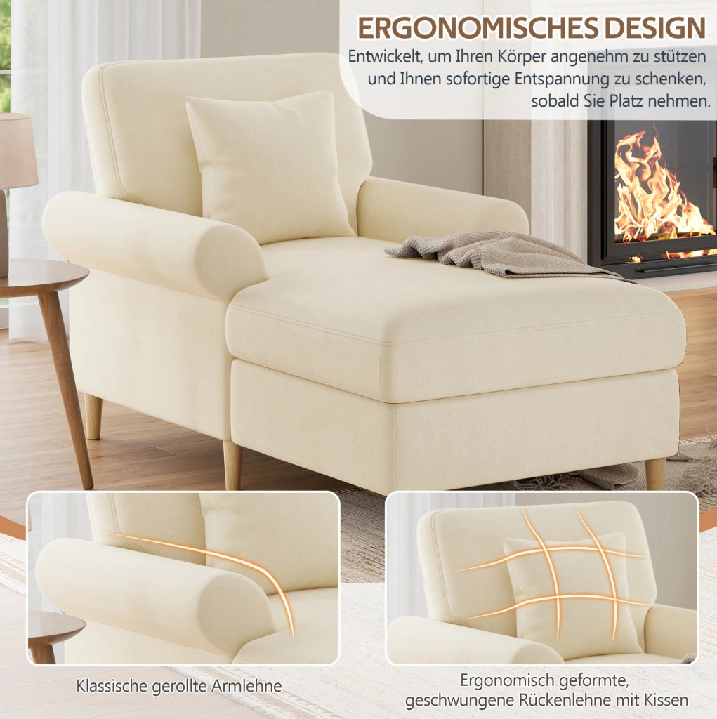 Poltrona relax reclinabile in velluto beige con cuscino