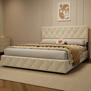 Letto matrimoniale imbottito in velluto beige 160 × 200 cm