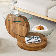 Tavolino da caff¨¨ rotondo 78,5 cm a pi¨´ livelli in MDF e vetro trasparente