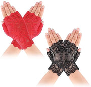 2 paia di guanti senza dita per donne con decorazioni a strisce, guanti corti senza dita per donne e ragazze, accessori per la cerimonia di nozze