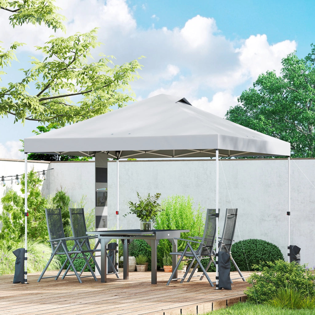Gazebo Pieghevole 3x3 m Pop Up da Giardino in Metallo e Tessuto Oxford Bianco Resistente con Sacchi di Sabbia