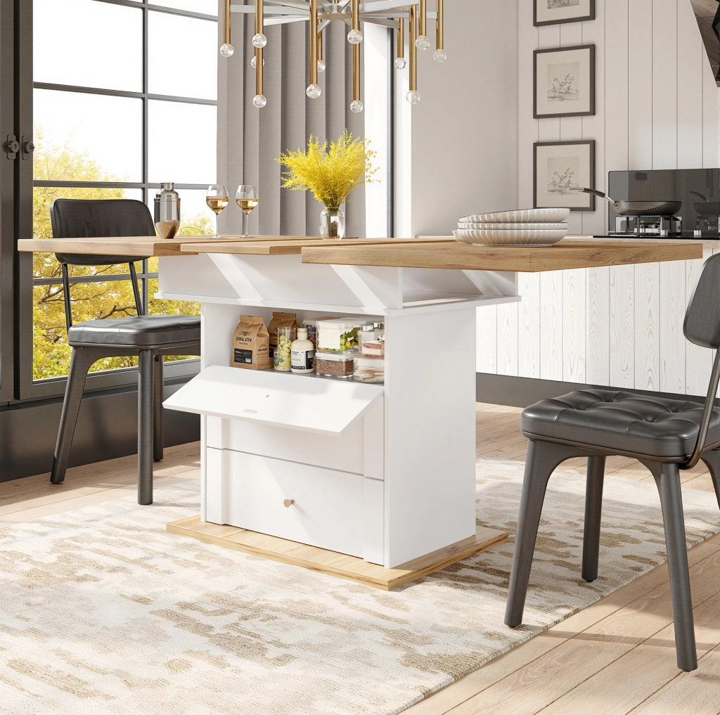 Tavolo da pranzo estensibile 110-140x80 cm bianco con vano contenitore
