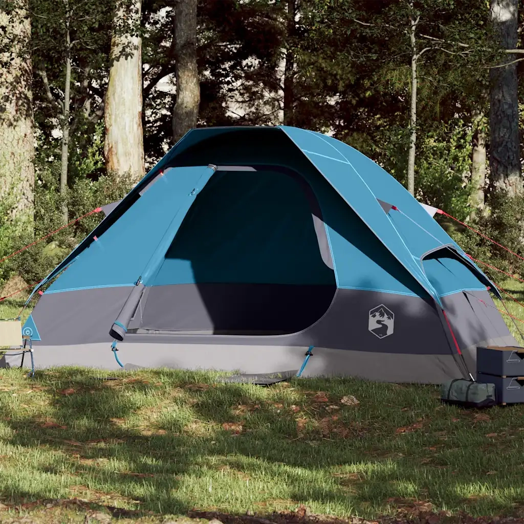Tenda da Campeggio a Cupola per 4 Persone-Tenda per Escursionismo Blu Impermeabile 200543