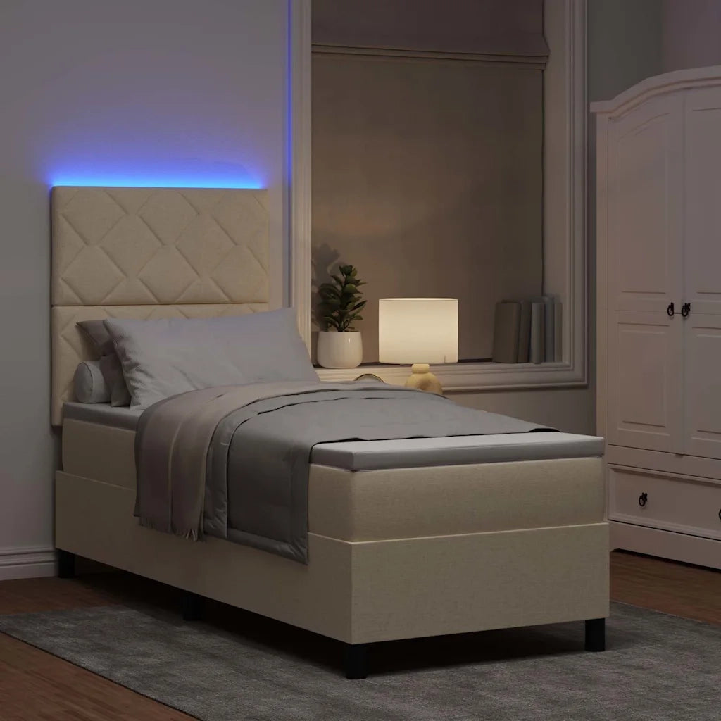 Letto a molle con materasso con led Crema 80 x 200 cm Tessuto