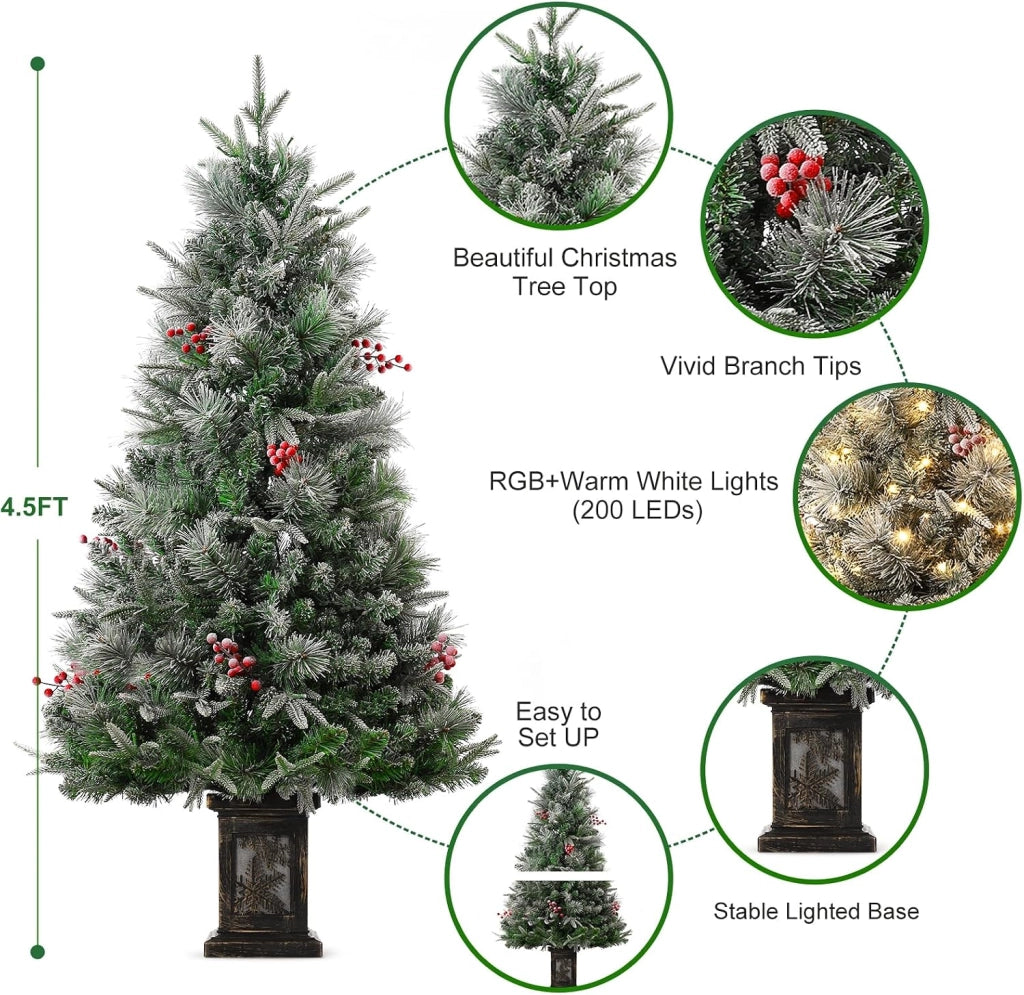 Albero di Natale Artificiale in PVC 140cm con 200 LED Bianco Caldo 8 Funzioni e Base Stabile