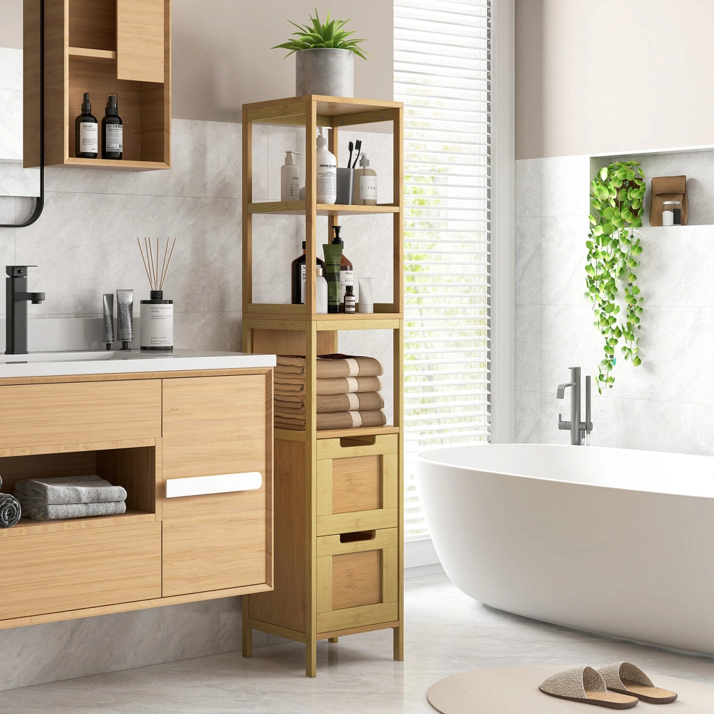 Armadietto per Bagno con Ripiani e Cassetti ¨C zephmum ¨C 30x30x144 cm