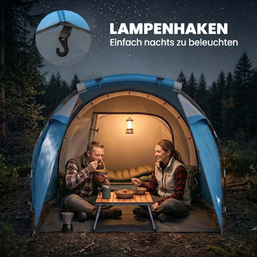 Tenda da campeggio 2 persone con anticamera e zona notte impermeabile azzurro 426 x 206 x 154 cm