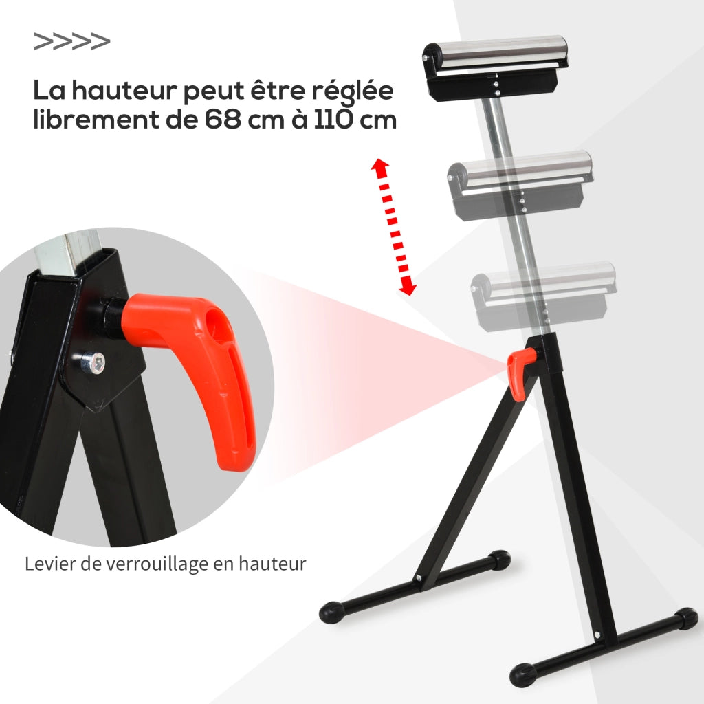Tavolo da lavoro pieghevole con rullo ¨C Minimal ¨C Nero, 68-110 cm