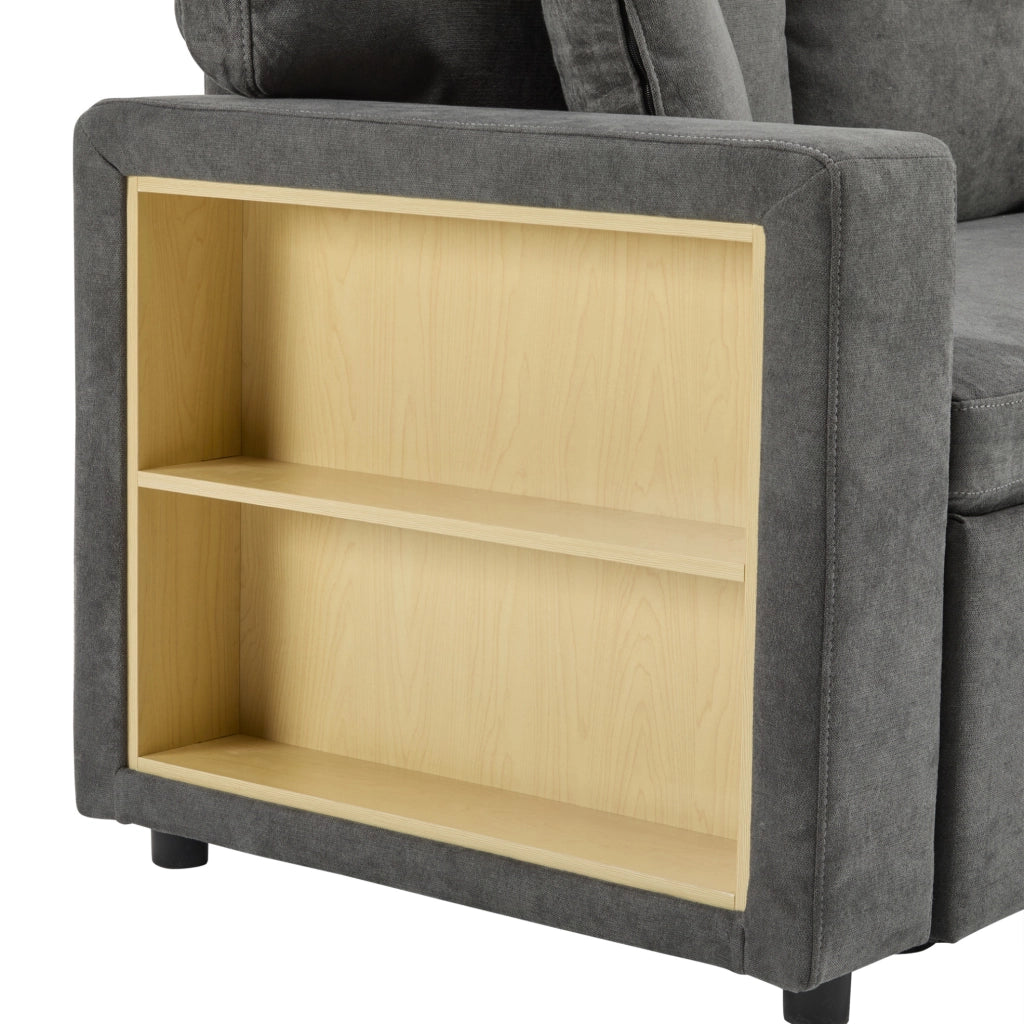Divano letto angolare estraibile 214x131 cm con USB e contenitore grigio scuro