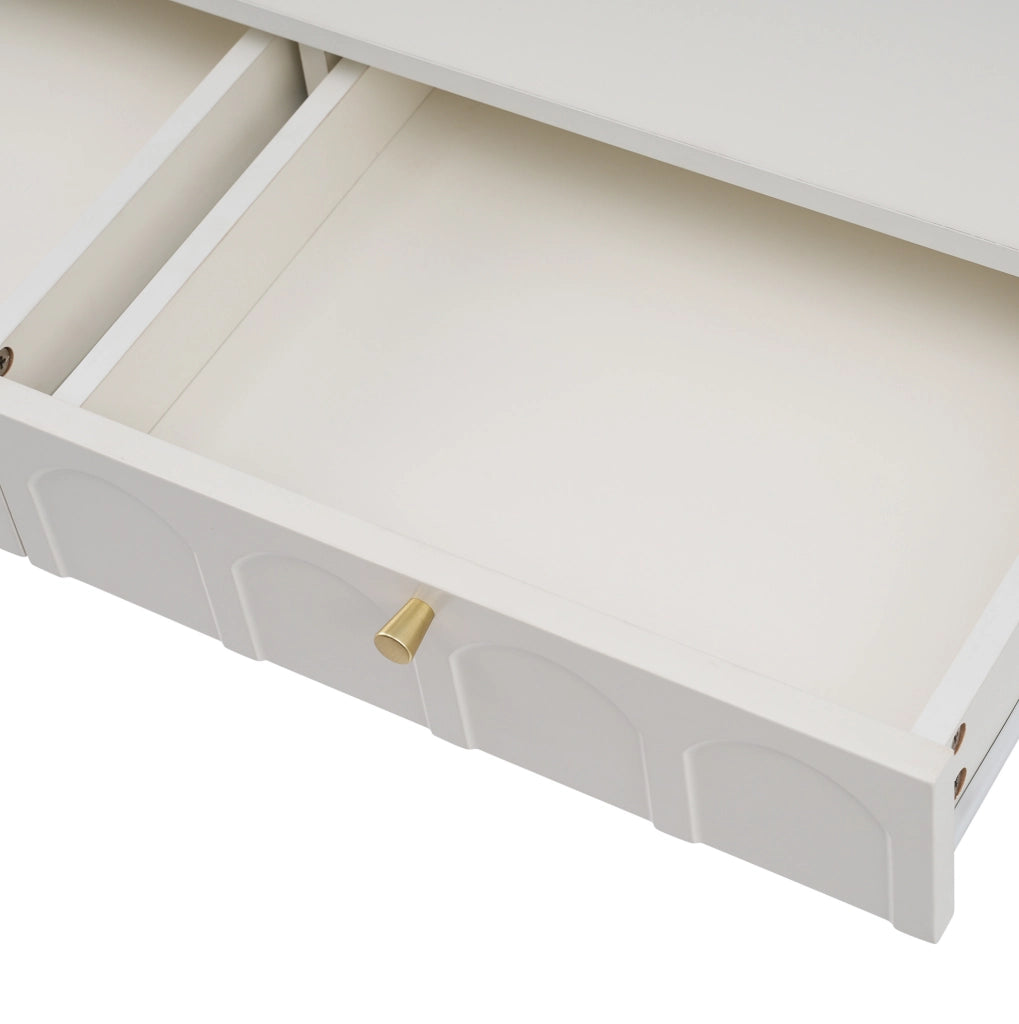 Toeletta con 2 cassetti 100x45x76;5 cm in pannello truciolare e metallo bianco crema