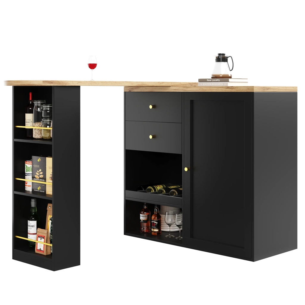 Bartisch girevole 105x39x102 cm, 2 cassetti e anta scorrevole, 3 ripiani aperti. Per sala da pranzo, studio o soggiorno