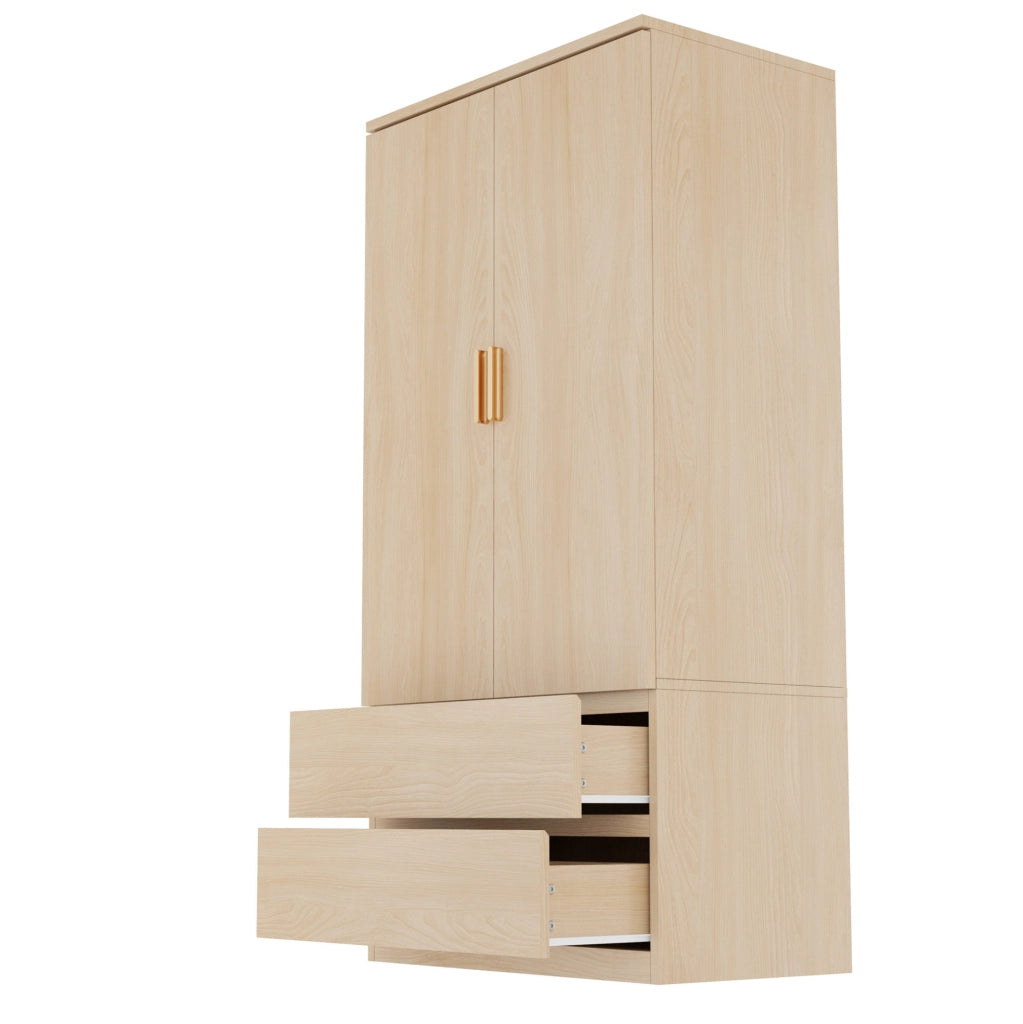 Armadio multifunzionale 70x50x170 cm con pannello forato laterale, cassetti nascosti e spazio appendiabiti, colore legno