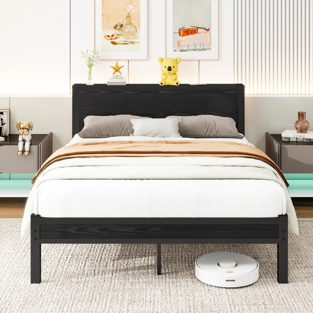 letto singolo mdf metallo nero 140 x 200 cm