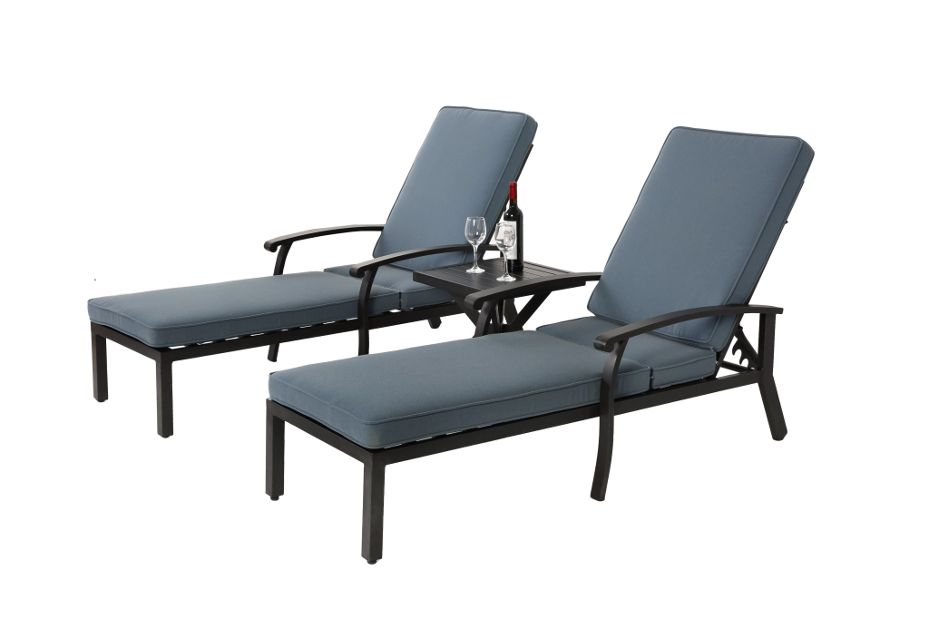 Chaise Longue da Esterno ¨C MINIMAL ¨C Alluminio, Cuscino Blu, Reclinabile