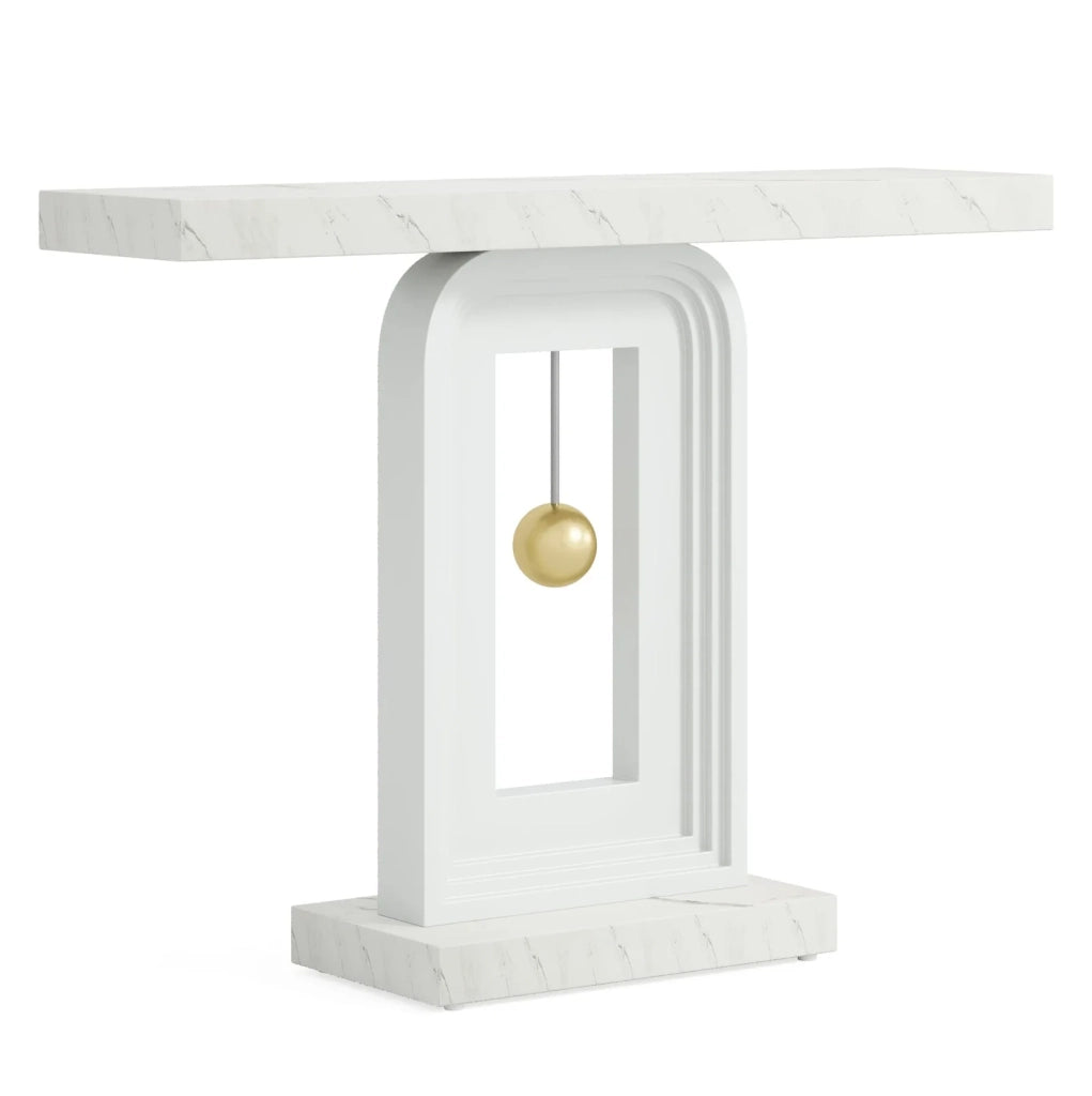 Tavolo consolle stretto 100 cm con piano in marmo bianco e struttura in MDF HOMVRA