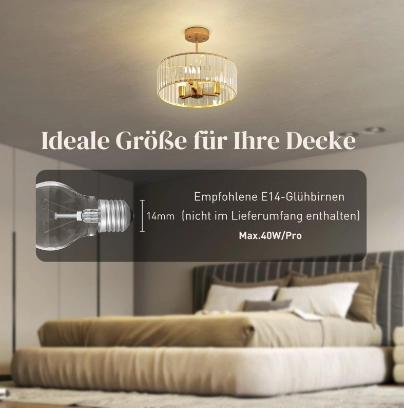 Lampada da soffitto ULEVR ?39 cm con paralume in cristallo e 3 attacchi E14, metallo dorato