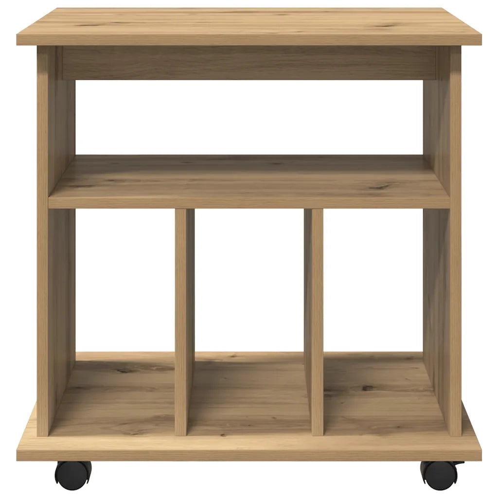 Mobiletto multifunzionale su ruote 60 x 45 x 60 cm con ampio spazio contenitivo e pratiche rotelle in legno di rovere composito 02_0050908