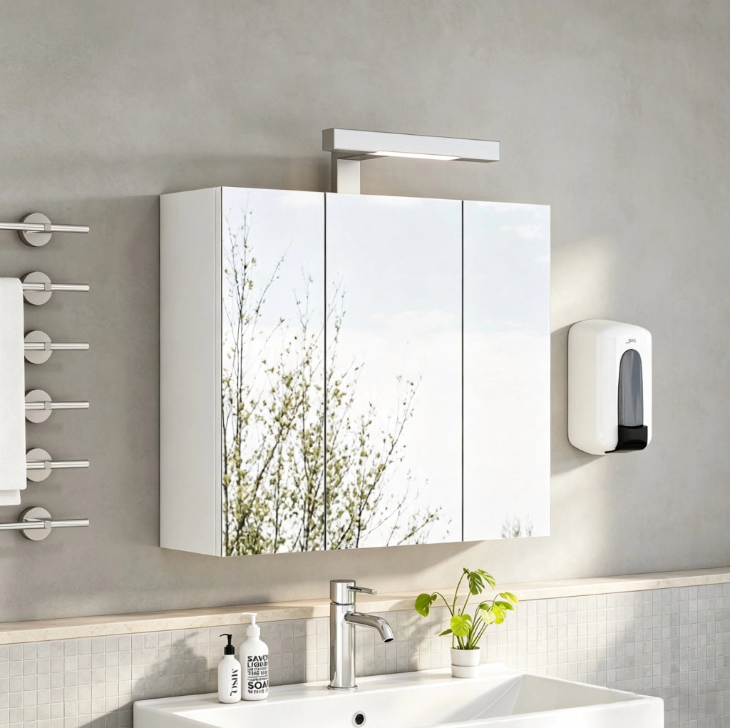 ARMADIETTO A SPECCHIO da Parete 60 cm 3 Ante LED Bianco