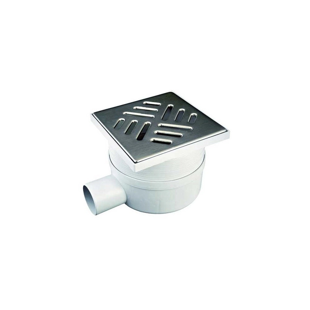 CHIUSINO CON SCARICO LATERALE GRIGLIA IN ACCIAIO  INOX 15x15 cm - scarico Ø 50 mm