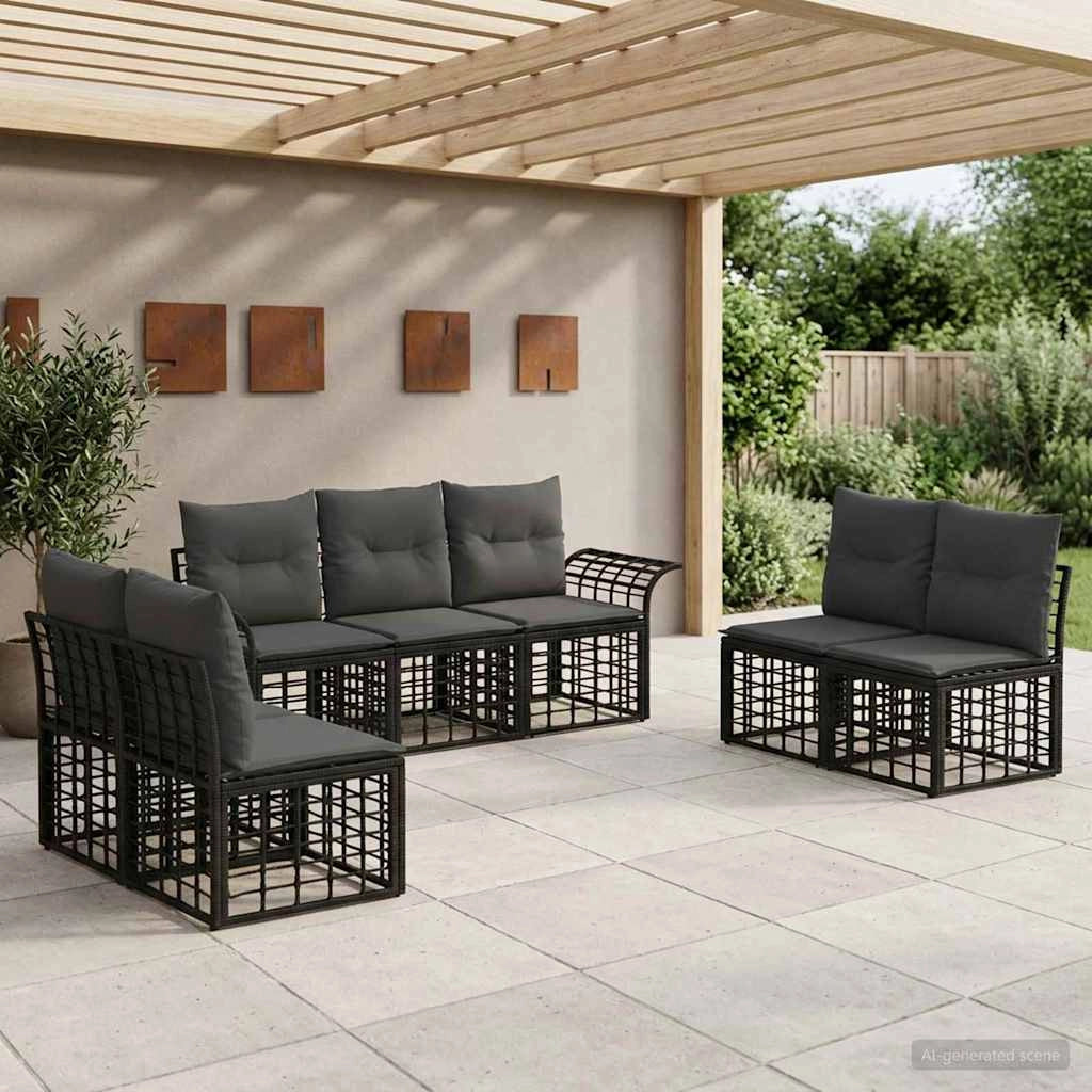 Set di divani da esterno 7 pz Nero e Grigio scuro Poliestere 3437667