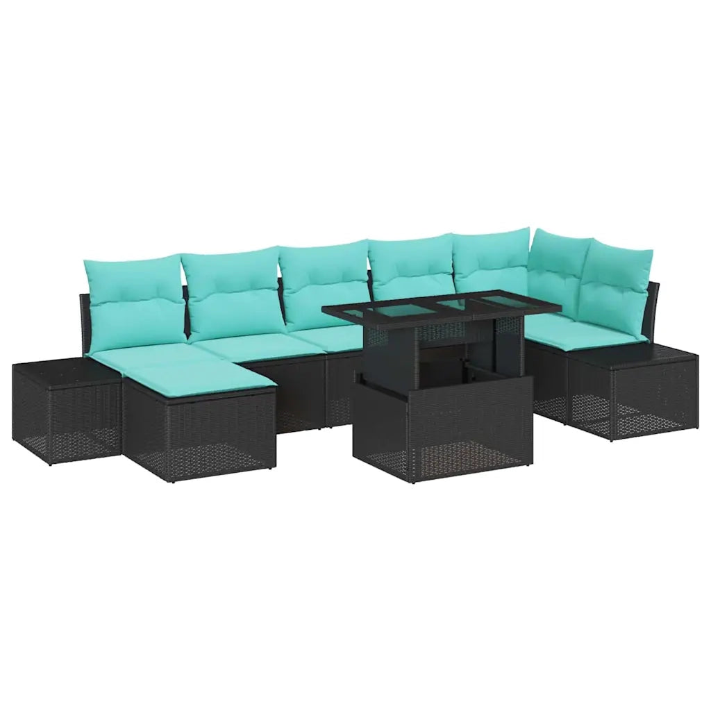 Set Divano da Giardino 8 pz Nero e Blu polyrattan 3349232