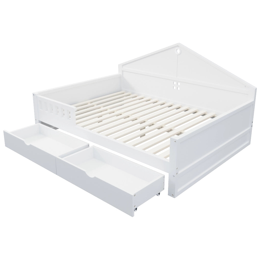 Letto 140x200 cm con LED e 2 cassetti in legno di pino, compensato e MDF bianco