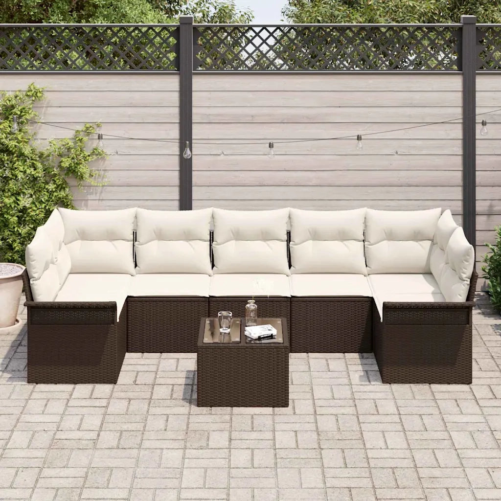 Set Divano da Giardino 8 pcs Marrone e Crema polyrattan