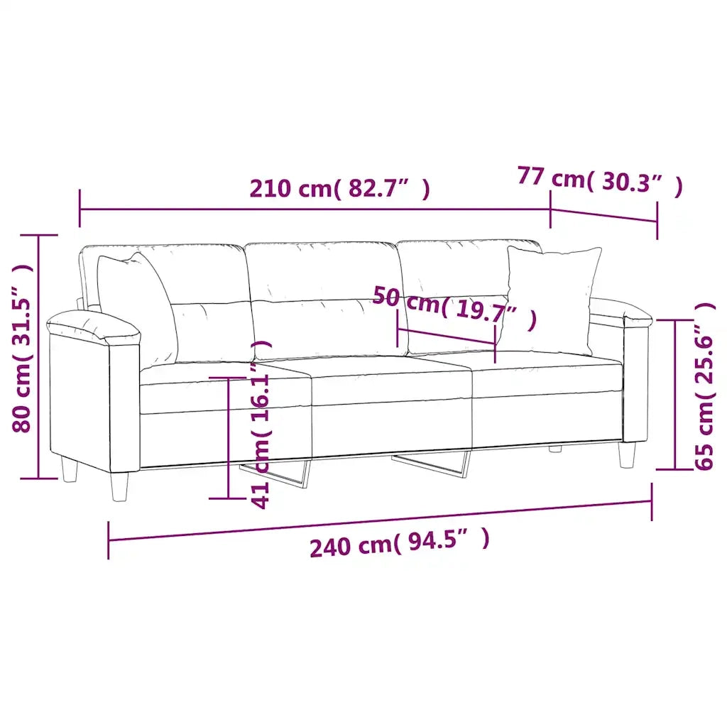 Divano a 3 Posti Cuscini Grigio Scuro 210cm Tessuto Microfibra 3153283