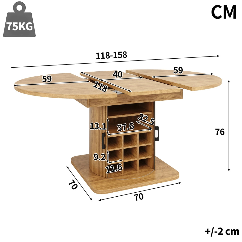 TAVOLO Allungabile con Contenitore 118-158x118x76 cm MDF e Metallo Naturale