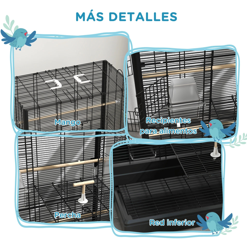 Gabbia per Uccelli ¨C zephmum ¨C Nero 61x36,5x98 cm con 8 Porte 5 Posatoi Vassoio Estraibile 4 Mangiatoie