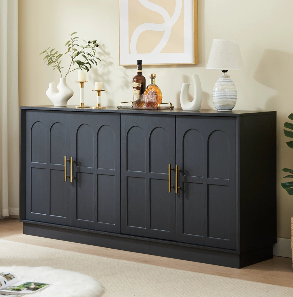 Madia con ripiani regolabili e ante curve in MDF nero