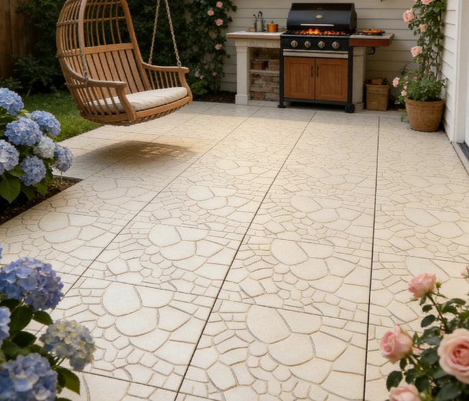 Piastrelle da esterno ULEVR 30,5x30,5 cm, set 44 pezzi a incastro in polipropilene beige per balcone e terrazza