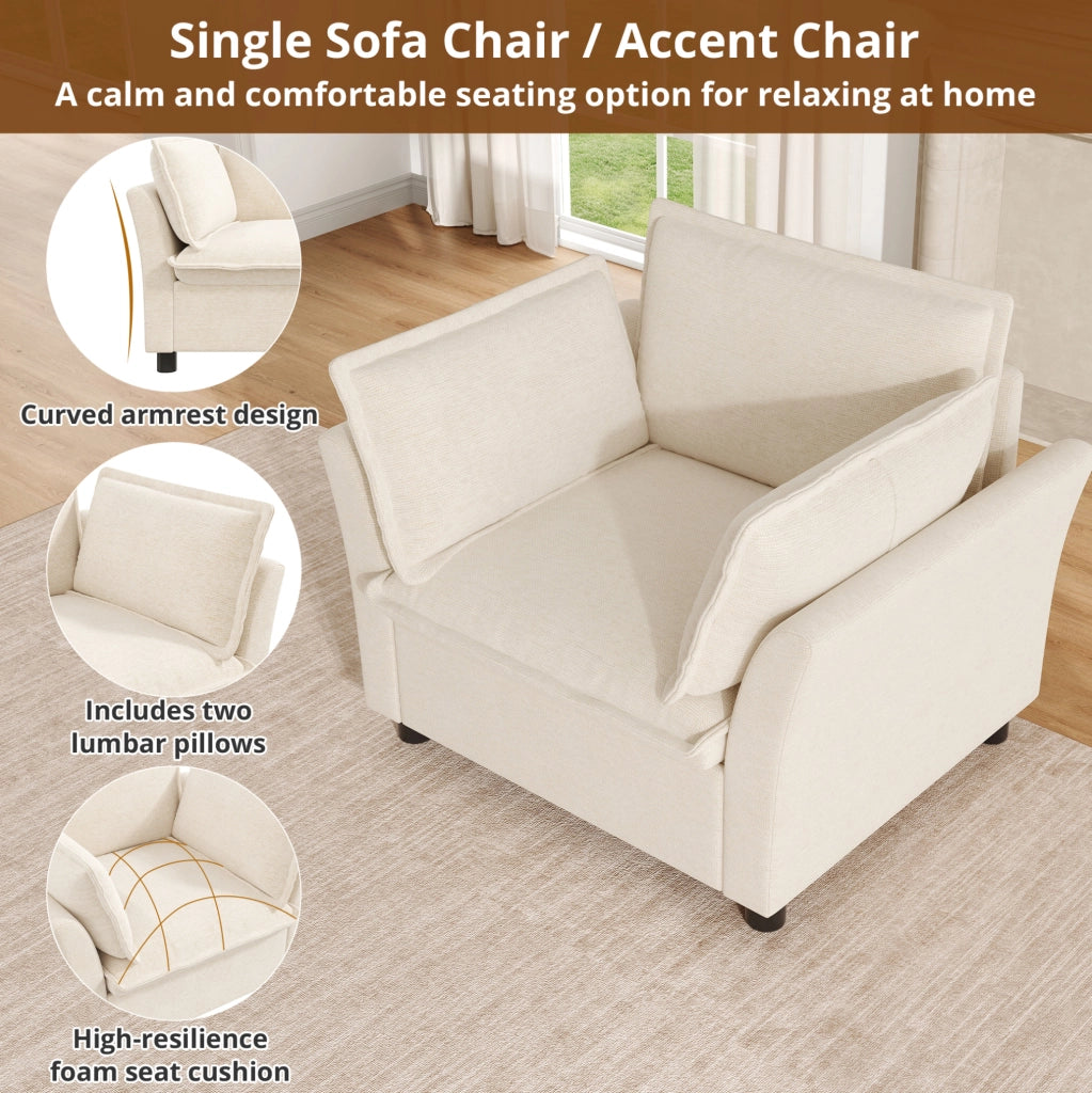 Poltrona relax 1 posto 90x81x87 cm in chenille con cuscini rimovibili; beige