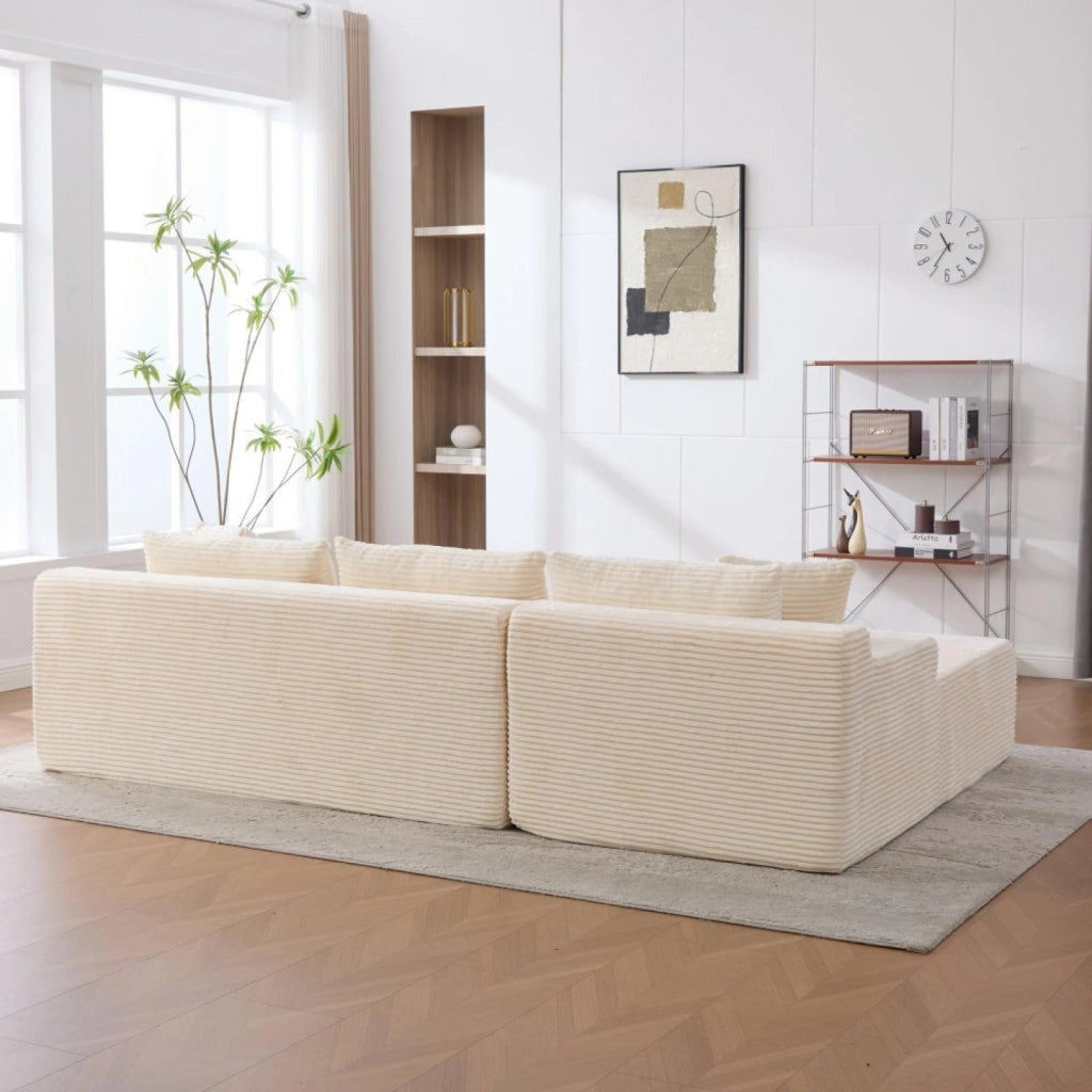 Divano compatto, divano modulare, tessuto chenille, schiuma ad alta elasticità 30D, base antiscivolo, 4 posti, beige