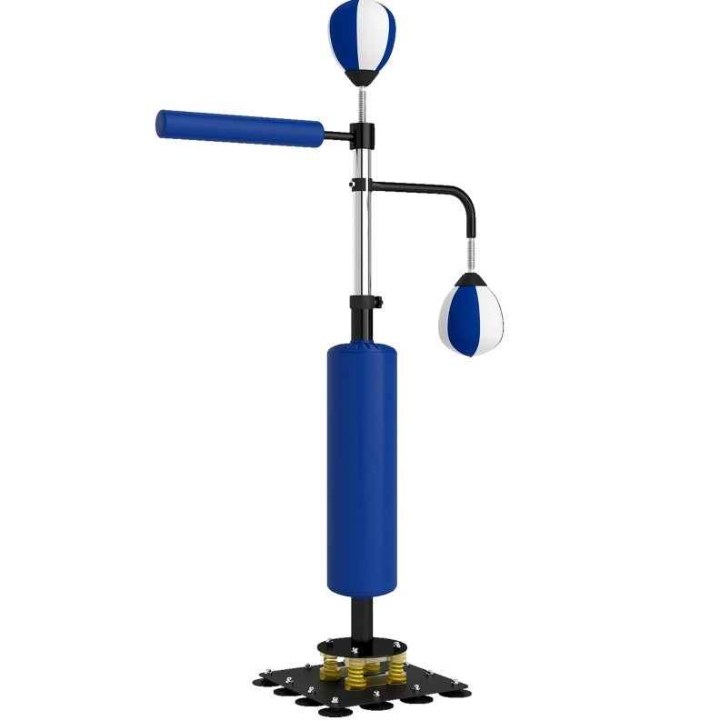 Supporto da palestra con due speedball, asta rotante e imbottitura kick, regolabile in altezza 140-205 cm, acciaio blu