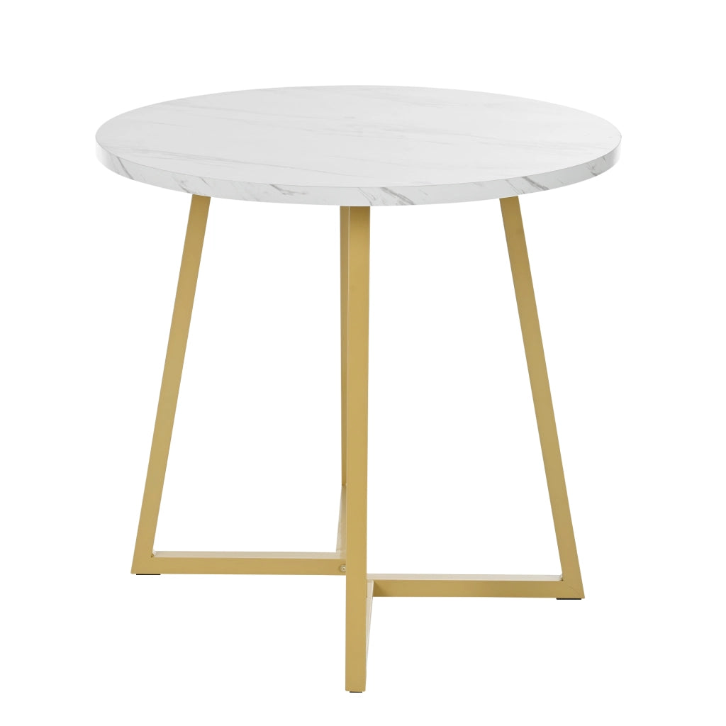 Tavolo da pranzo rotondo con piedini regolabili e struttura in metallo per cucina, MDF bianco, 80 × 75 cm