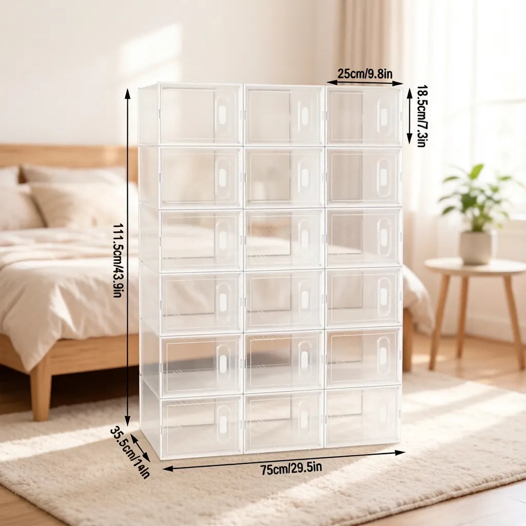 Set 18 Scatole Impilabili per Scarpe, Armadio Modulare, Organizer Giocattoli e Libri, Mobile Bagno
