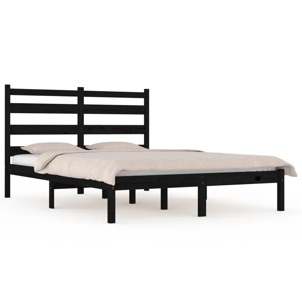 Letto matrimoniale | Letto per adulti | Giroletto Nero in Legno Massello di Pino 200x200 cm
