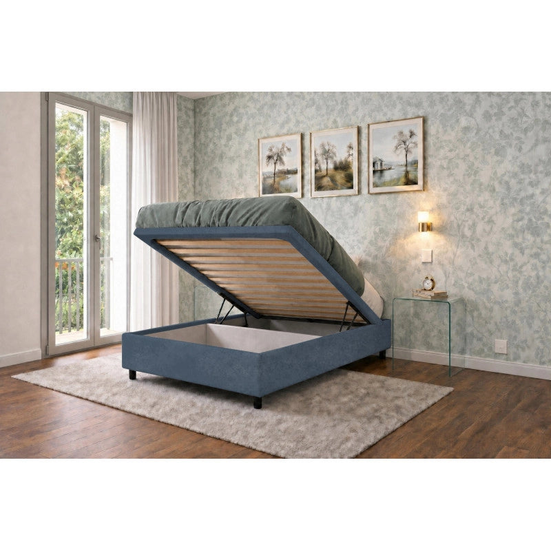 Letto imbottito Singolo 80x190 cm BoxMax - Contenitore,Microfibra,Blu