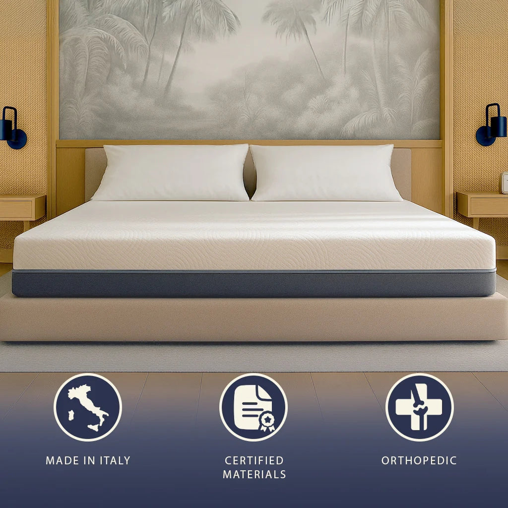 Materasso 180x200 Memory Foam e Waterfoam Alto 22 cm | Materasso Ortopedico e Anallergico | Sfoderabile e Traspirante