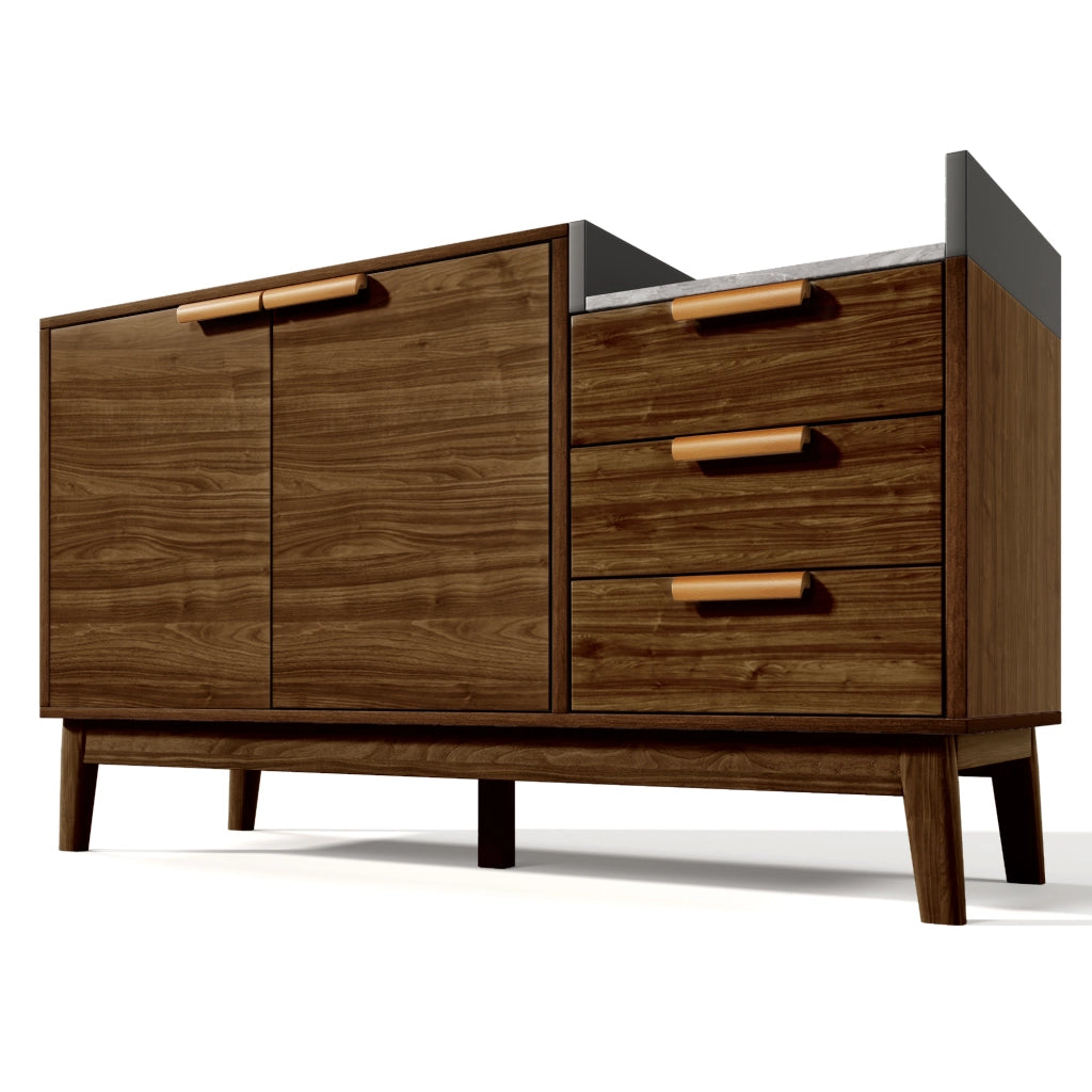 Credenza in effetto rovere con piano effetto marmo; 120x40x77 cm; marrone scuro