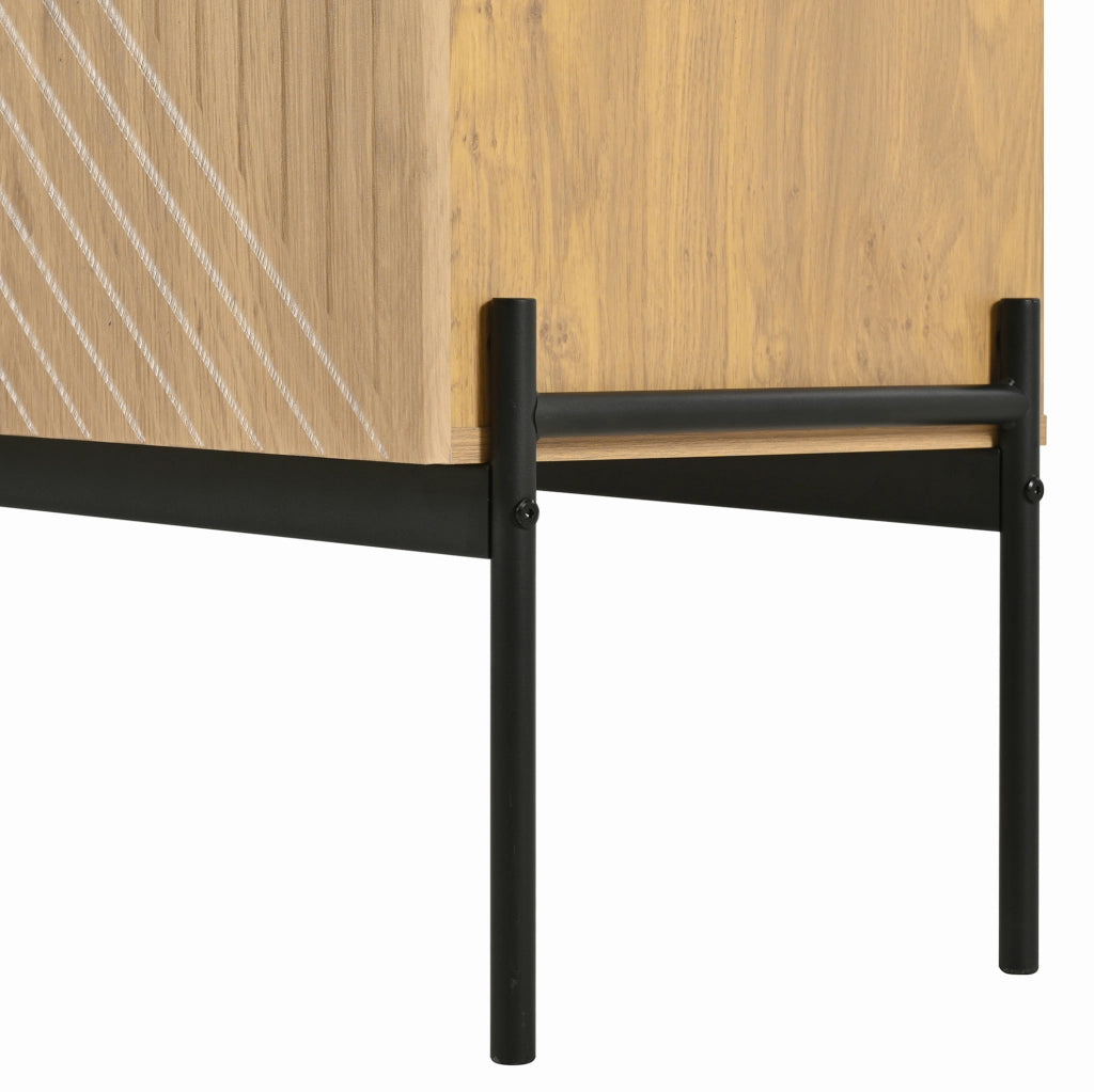 Credenza con 2 ante e 3 cassetti, gambe in metallo, mobile TV, buffet con design a linee, dimensioni H75 x L140 x P40 cm, colore naturale