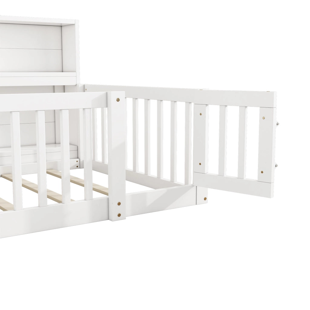 Letto per bambini 90 × 200 cm 1 posto con barriere e vani laterali; senza materasso; in pino e MDF bianco