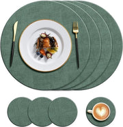 Set di piatti e tappeti di pelle lavabili a forma rotonda - Resistente al calore - Non scivola - Impermeabile - Facile da pulire - Ideali per ristoranti, cucine, alberghi - Verde
