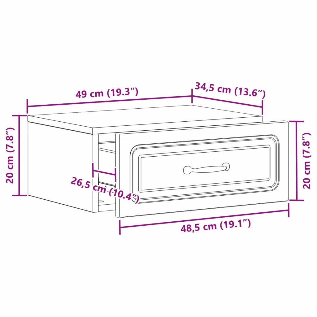 Mobiletto da notte a muro con cassetto Bianco 49 x 34,5 x 20 cm 899295