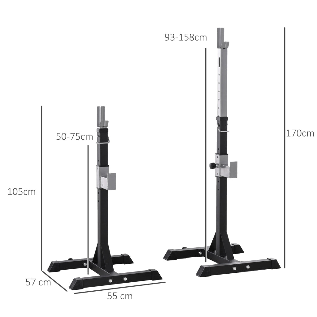Set 2 Rack Porta Bilanciere in Acciaio Nero Supporto Regolabile Robusto per Casa 55x57x105-170cm 150kg