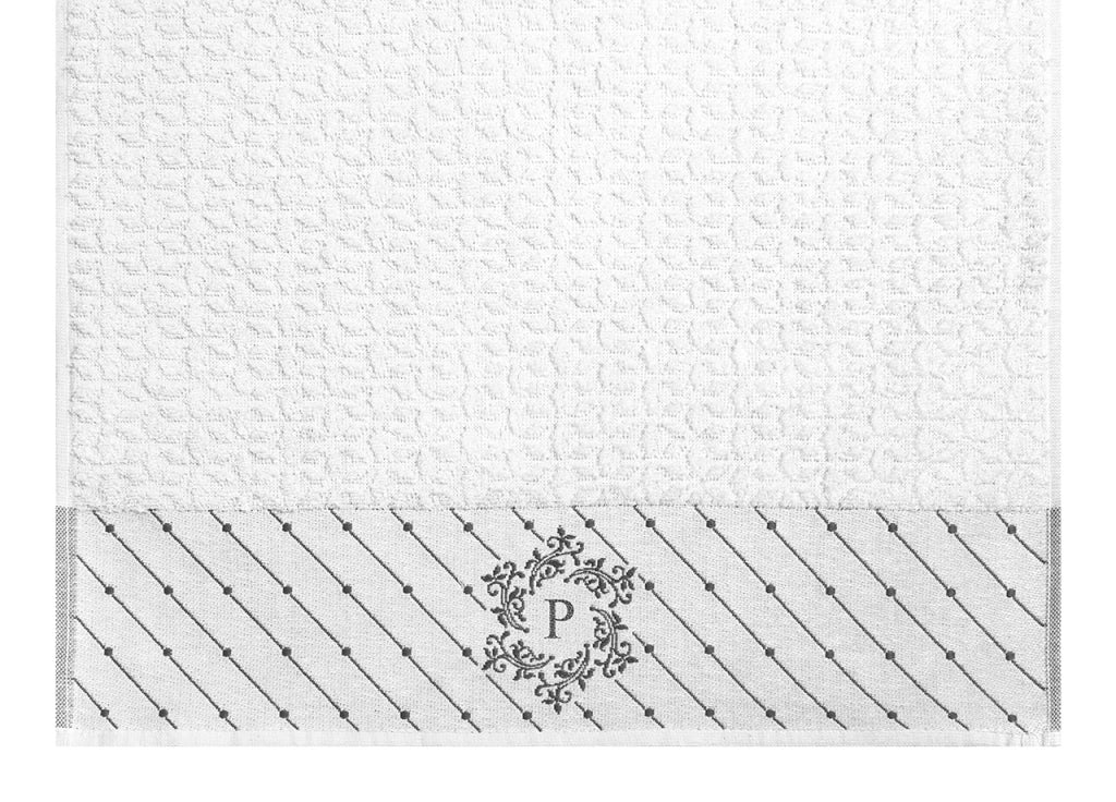 Set Asciugamano Copiola Salvietta Bagno In Spugna 100% Cotone Con Iniziali Lettere - Set 2 - P