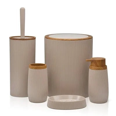 Pattumiera 5lt Tortora coperchio basculante dettagli effetto legno Blob