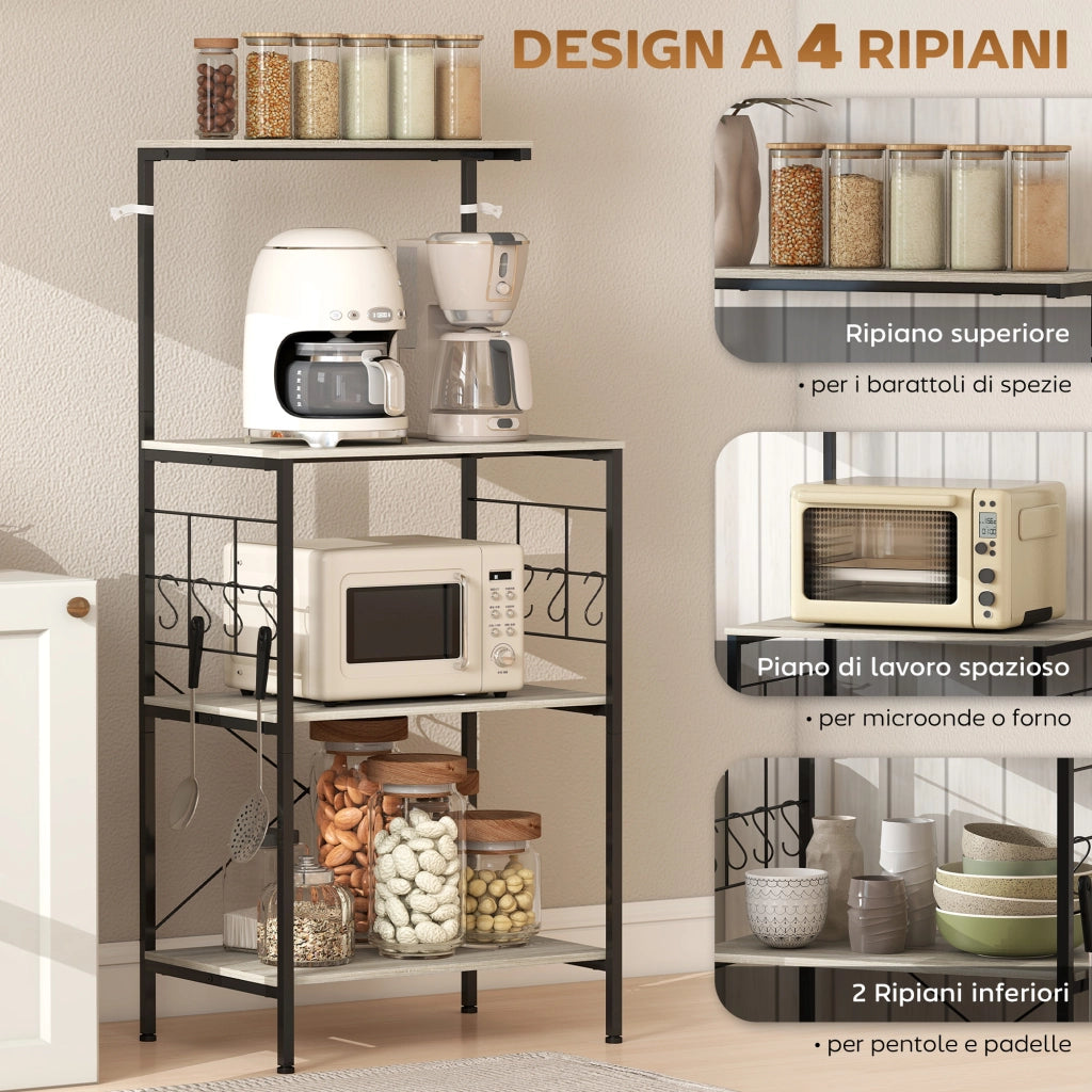 Scaffale 4 Livelli con Pannelli a Rete e Ganci ¨C Zephmum ¨C Rovere 60x42x134.5 cm