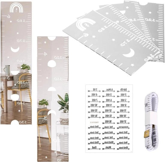 Set di Misurazione per Bambini - Specchio per Parete da Assemblare - Decorazione per Camera da Letto - Misuratore di Altezza con Righello - Specchio con Forma - Registrazione di Altezza